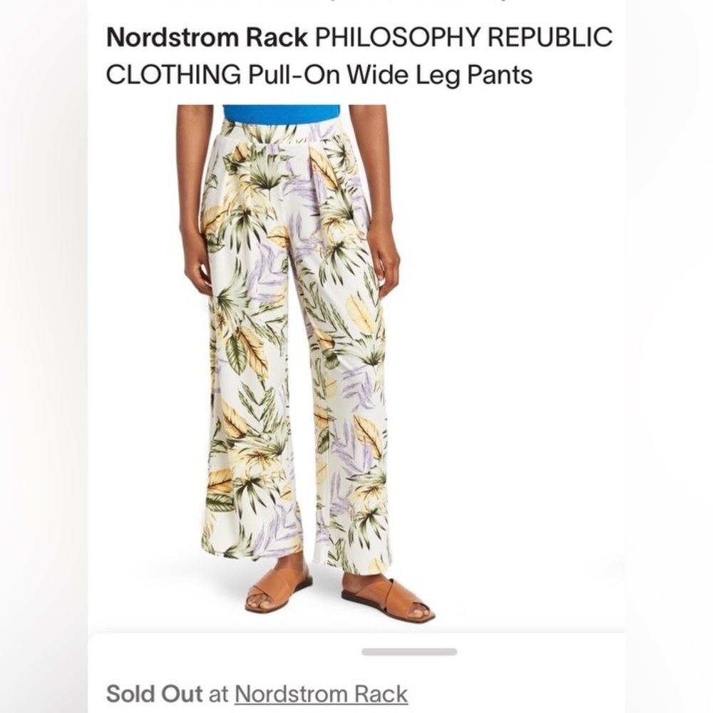 Philosophy Wide Leg Flowy Pants Pull-On Tropical Print High Waist Sz S EUC Soft